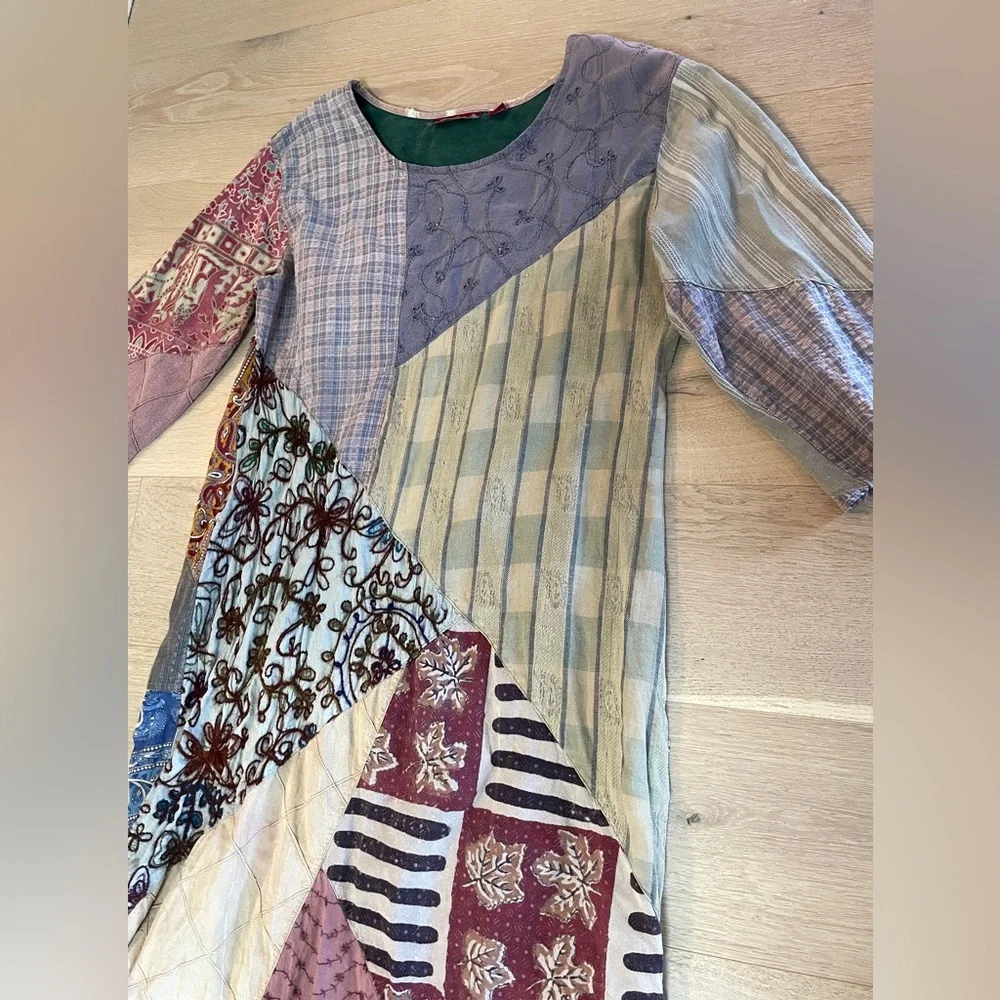 Vintage Sacred Threads Multicolor Patchwork Maxi Dress, House Coat Mumu Boho, L - Picture 2 of 7